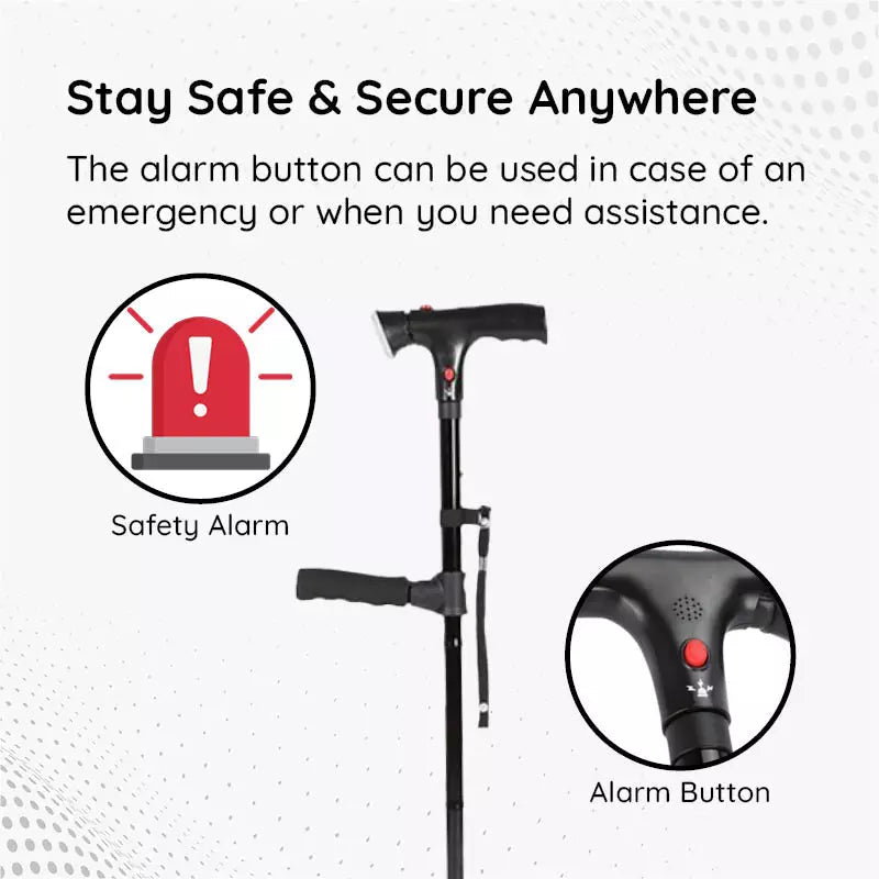 Elderly support foldable walking cane with LED light. Non-slip for stability, fall prevention & safe mobility.