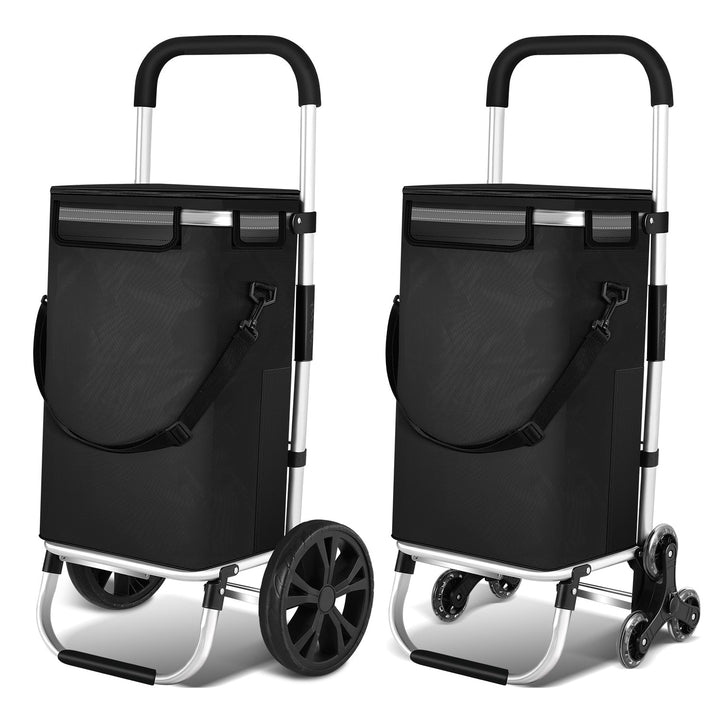 Unisex foldable shopping cart with cooler & removable 40L bag for groceries.