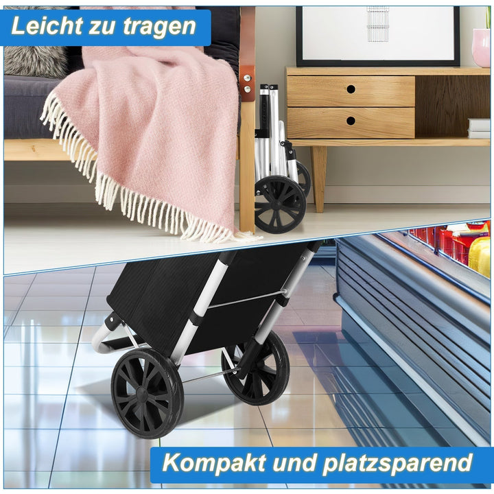 Lightweight shopping trolley with a removable 40L cooler bag, easy to store.