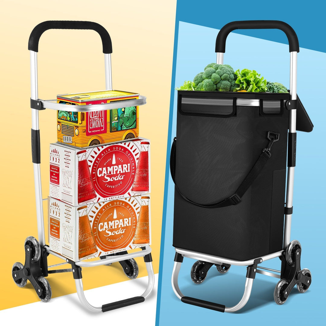 Grocery cart with wheels, 40L capacity, and integrated cooler for fresh goods.