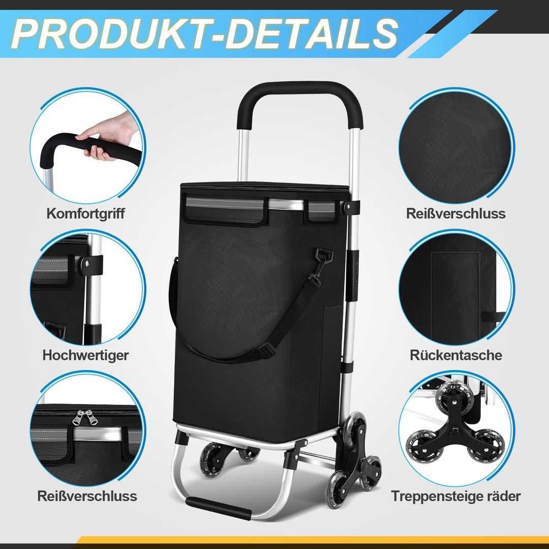Compact & portable grocery trolley, features a 40L removable cooler bag.