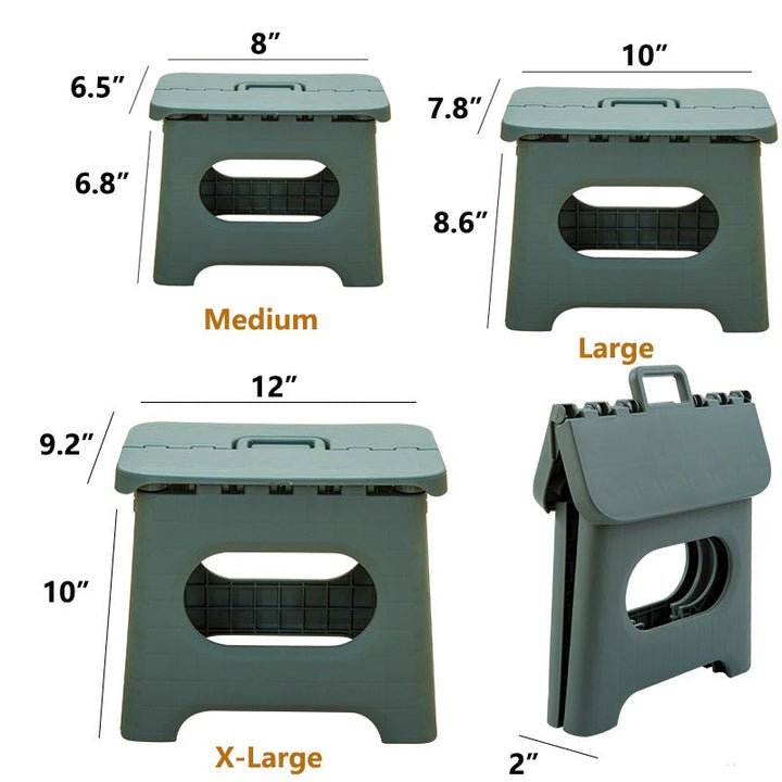 Portable kids folding step stool in home setting, ideal for bathroom and kitchen use. Easy storage.