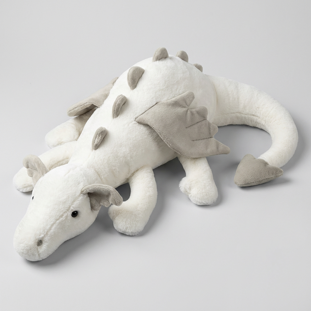 Child-friendly dragon stuffed animal, a soft fantasy plush toy for imaginative play, comfort, and nursery decor.