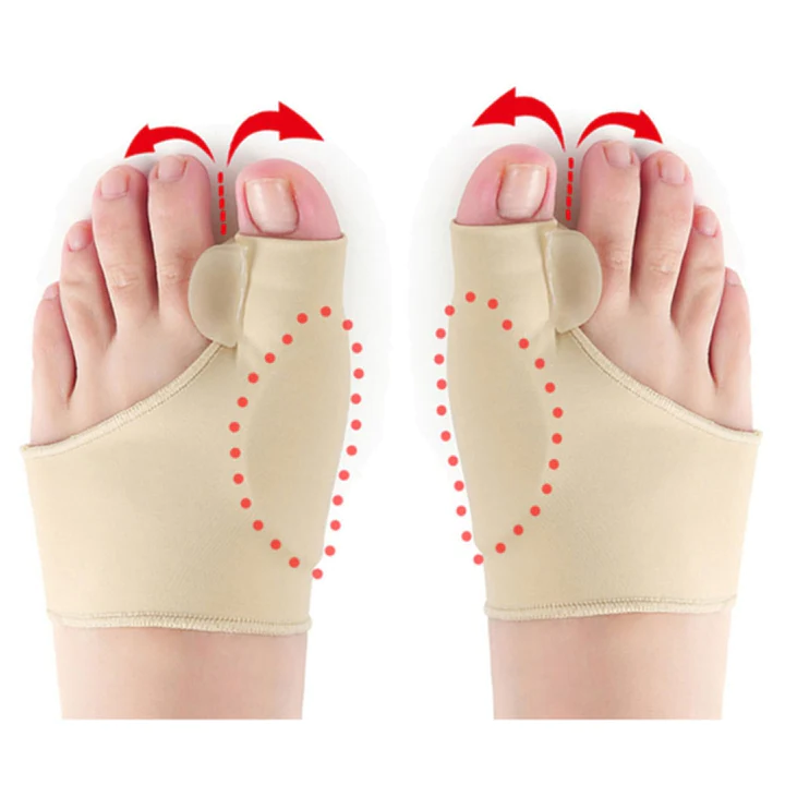 Discreet bunion corrector with gel support for toe alignment. Ideal for hallux valgus, offering pain relief & comfort.