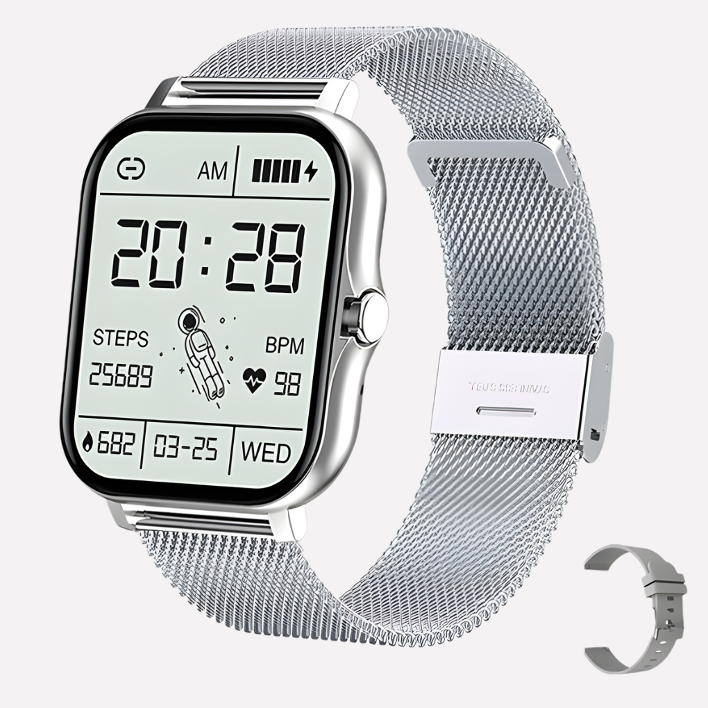 Modern unisex smartwatch, essential GPS safety device with emergency call and tracking for all ages.
