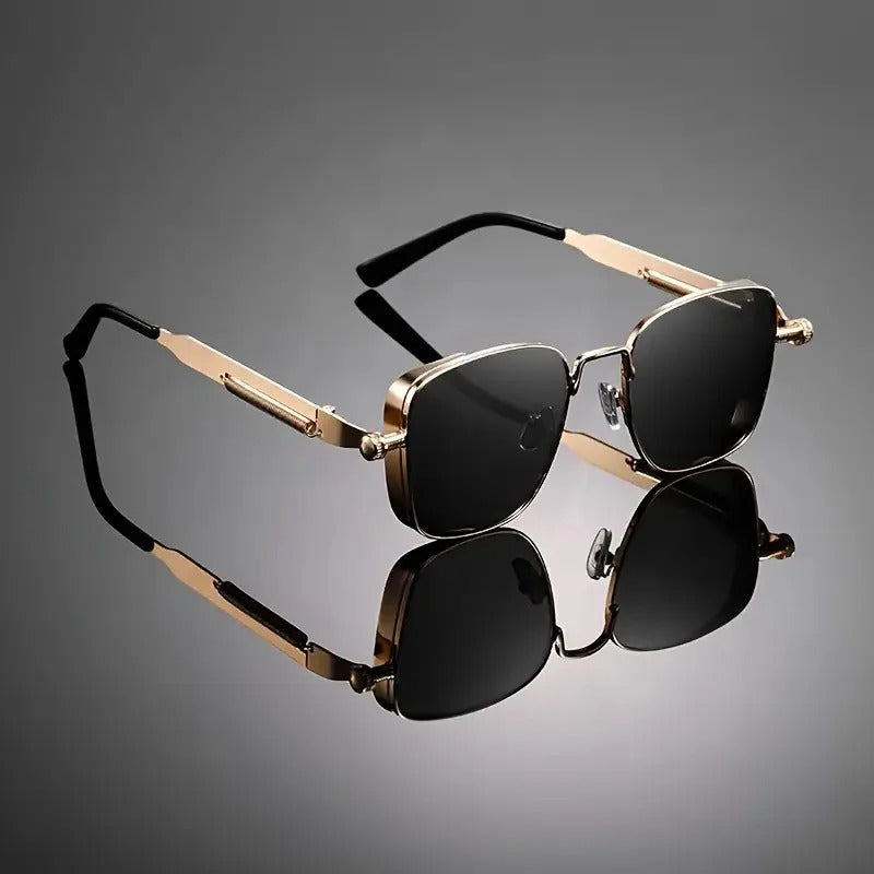 Lightweight metal frame sunglasses with gradient lenses, offering a modern, minimalist style for any outfit.