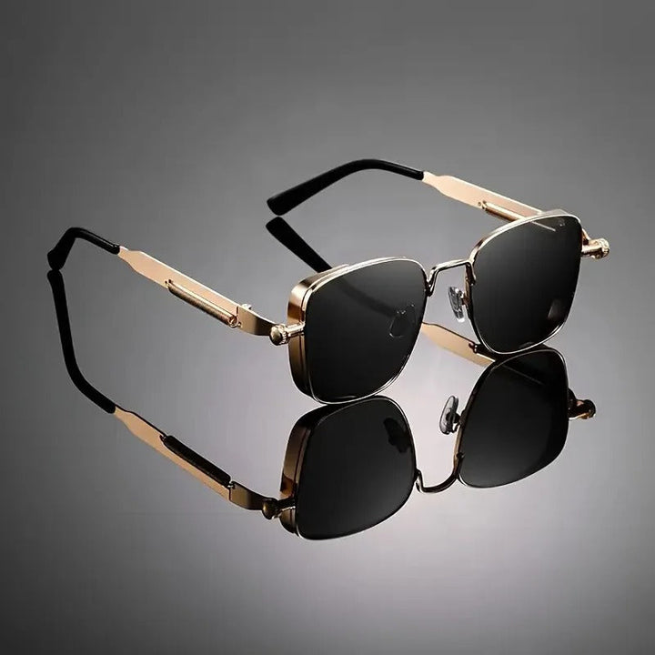 Lightweight metal frame sunglasses with gradient lenses, offering a modern, minimalist style for any outfit.