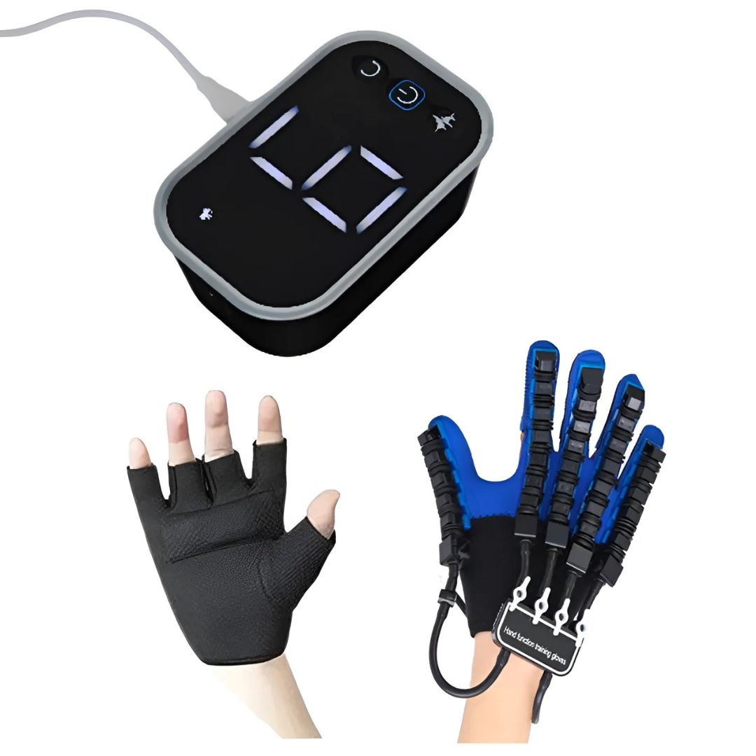 Unisex hand rehabilitation glove aiding stroke recovery & improving motor skills.