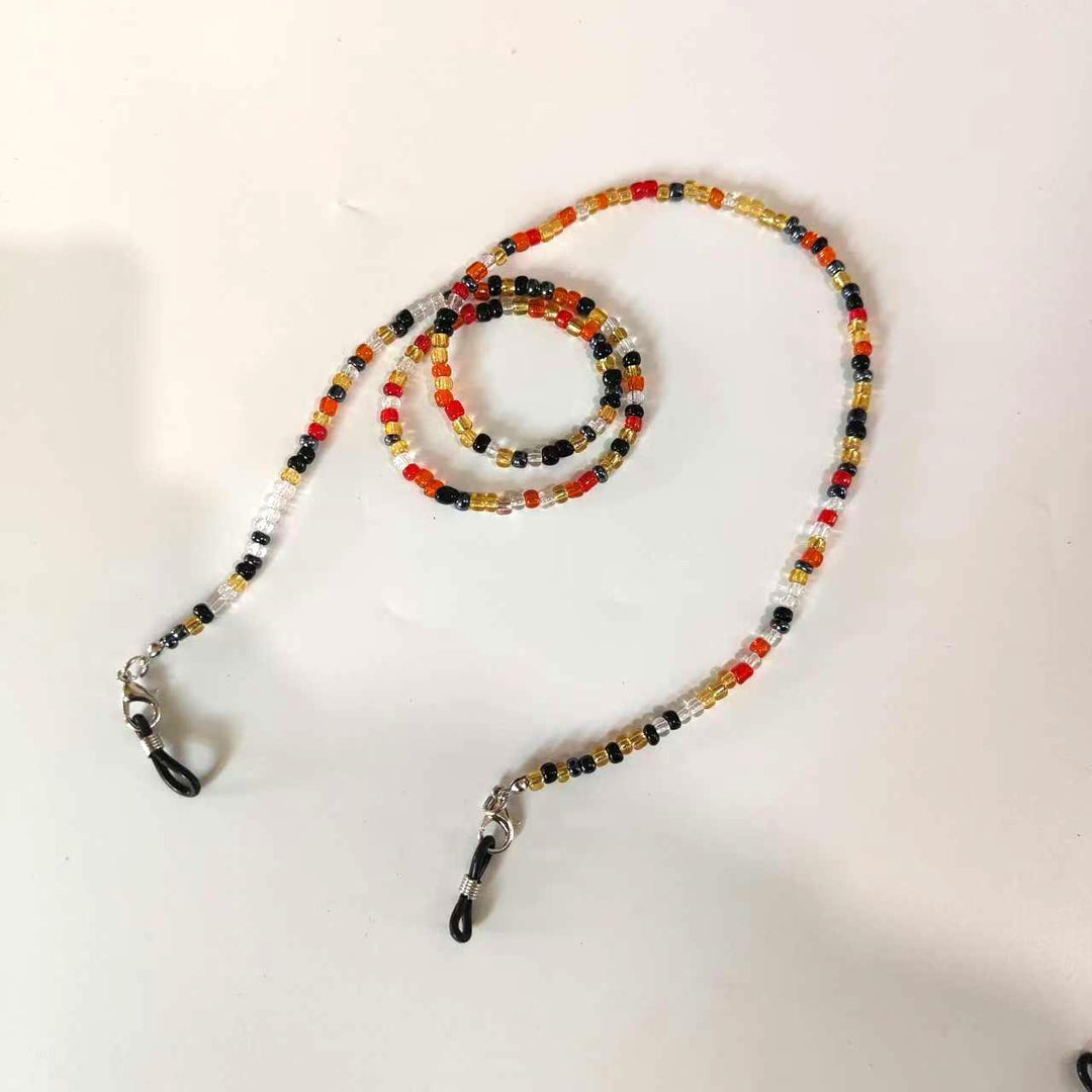 Elegant unisex beaded glasses holder chain, colorful fashion accessory, doubles as a mask lanyard.