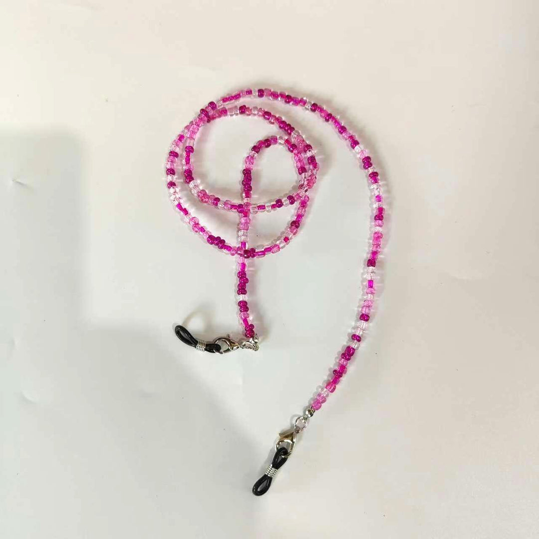 Vibrant handmade beaded glasses chain, intricate design, comfortable and stylish eyewear accessory.