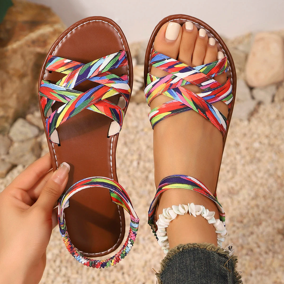Detailed view of durable straps on handmade unisex summer sandals, designed for comfortable travel and casual wear.