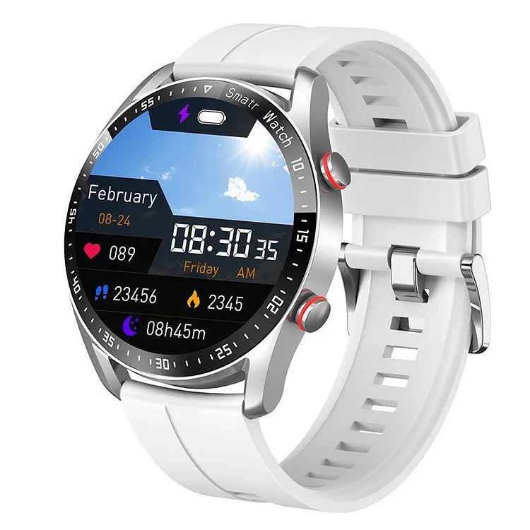 Unisex smart watch for health: glucose, HR, BP, oxygen. IP67 waterproof with Bluetooth calls & fitness tracking.