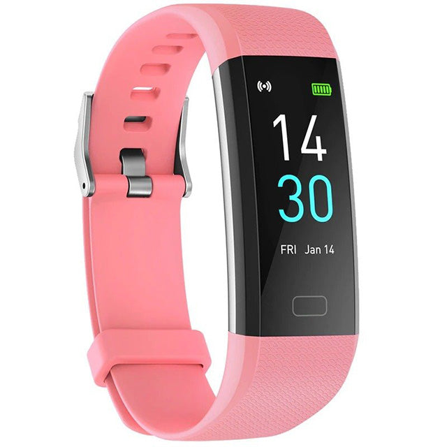 Pink unisex health monitoring smartwatch, providing reliable heart rate, BP, and sleep tracking for wellness.