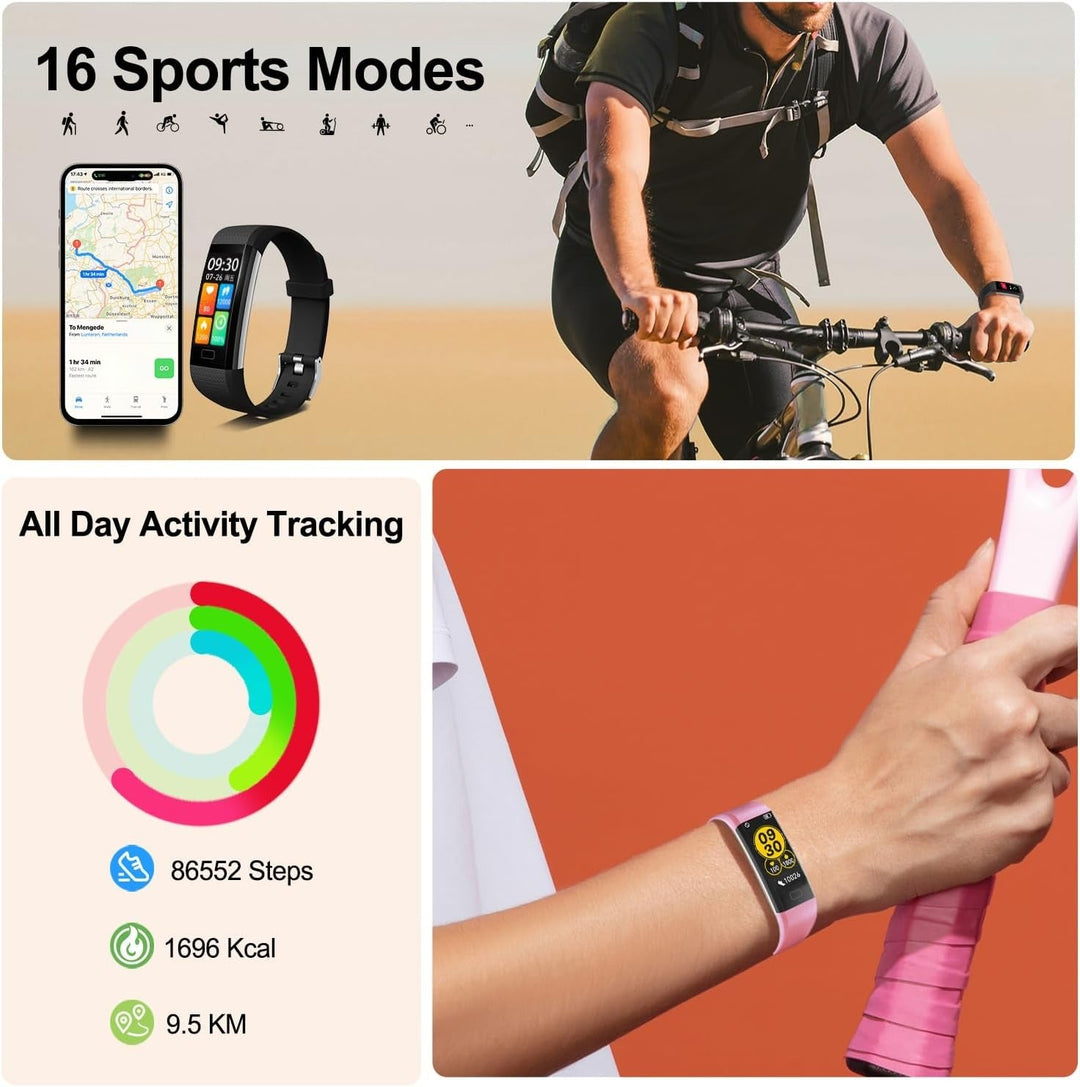 Unisex smartwatch in pink for fitness and daily tracking, featuring sleep monitor & smart notifications.