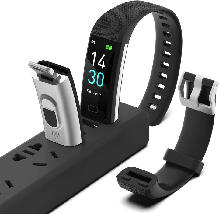 Side profile of a pink unisex fitness watch, highlighting its slim build and advanced health sensors.
