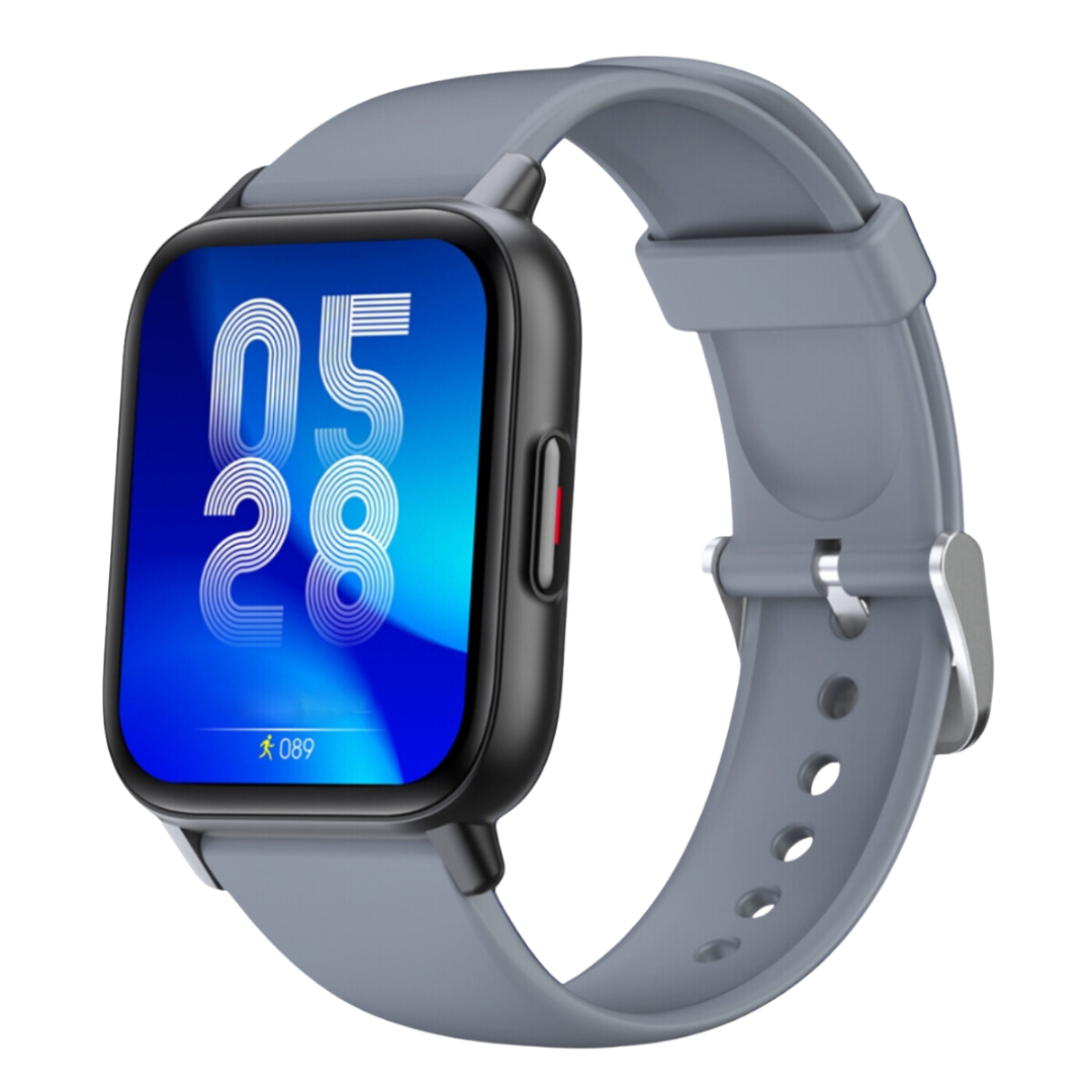 Health smartwatch with vibrant touchscreen, accurate heart rate monitor, soft black silicone strap for comfort.