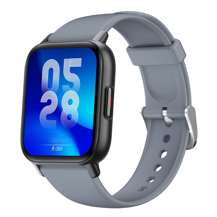 Health smartwatch with vibrant touchscreen, accurate heart rate monitor, soft black silicone strap for comfort.