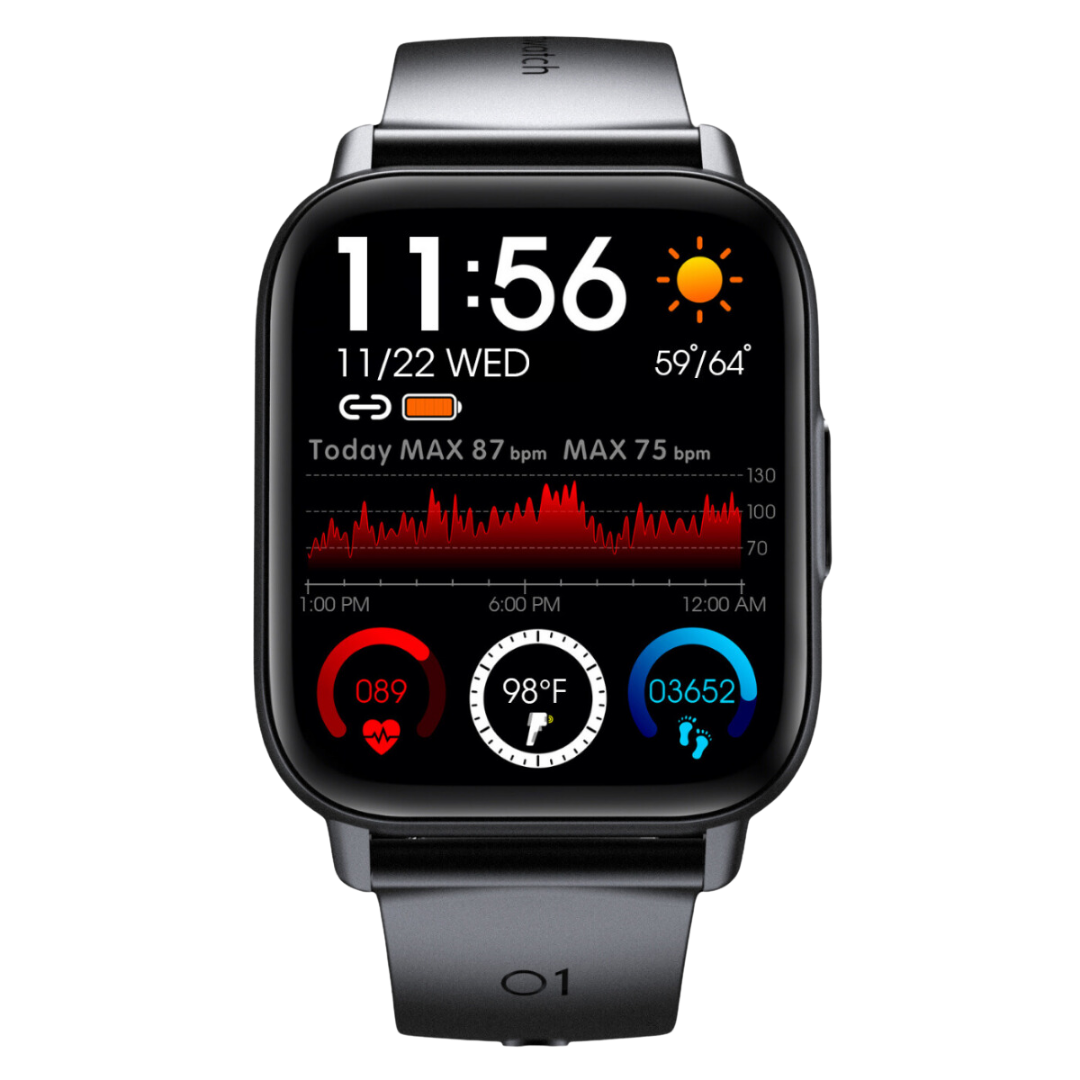 Bluetooth enabled unisex smartwatch for comprehensive health & fitness monitoring, sleek touchscreen & silicone band.