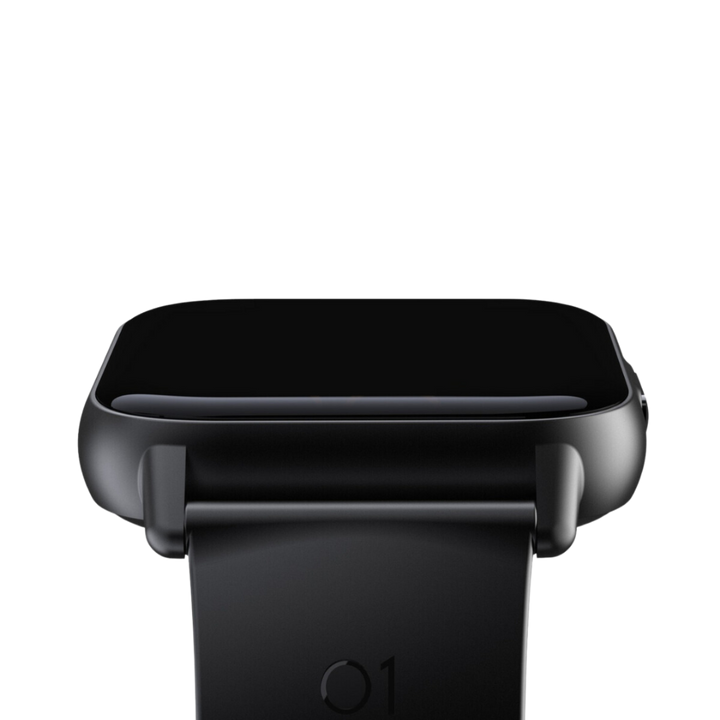 Activity tracker smartwatch with continuous heart rate monitoring, sleep analysis, & durable black silicone strap.