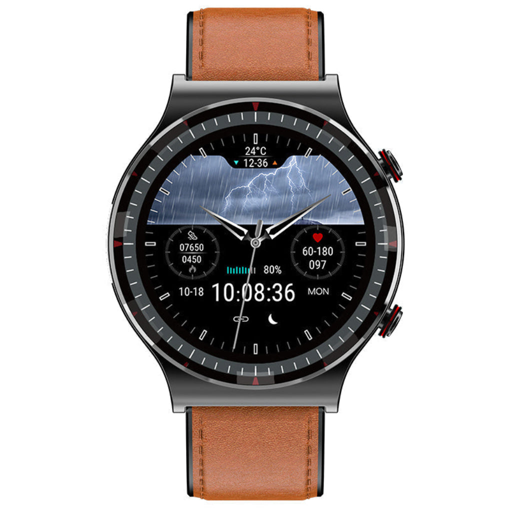 Khaki strap unisex smartwatch, waterproof, with heart rate and sleep tracking, HD display. A versatile health tracker.