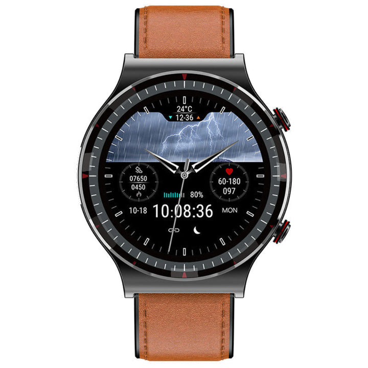 Khaki strap unisex smartwatch, waterproof, with heart rate and sleep tracking, HD display. A versatile health tracker.