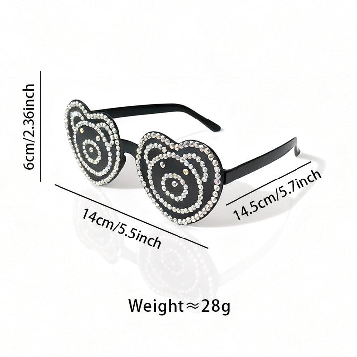 Glamorous heart-shaped rhinestone sunglasses, perfect party wear & festival fashion.