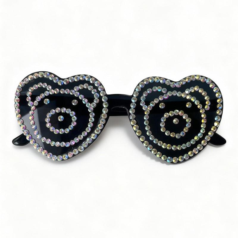 Statement heart rhinestone sunglasses, a unique and colorful fashion accessory.