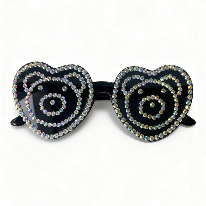 Statement heart rhinestone sunglasses, a unique and colorful fashion accessory.