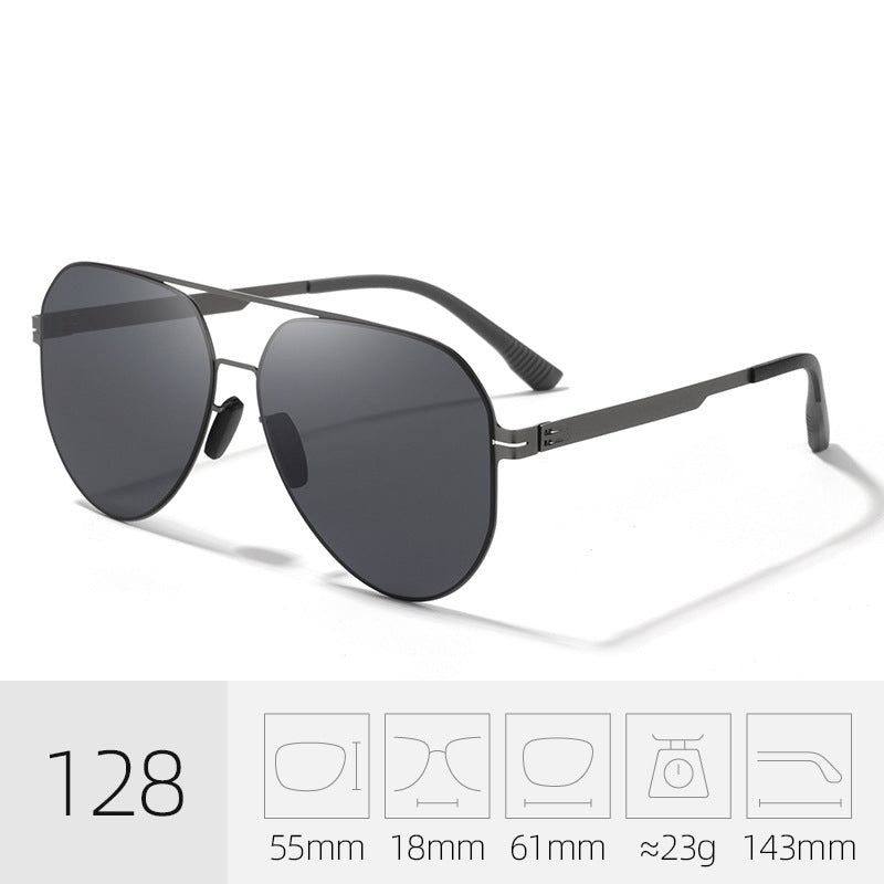Front view of sleek unisex aviator sunglasses. High-performance design & UV400 lenses for superior eye protection.