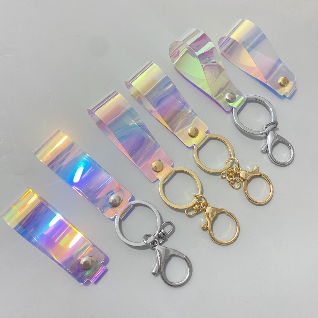 Unisex holographic shimmer keychain, perfect as a stylish bag charm accessory or gift.