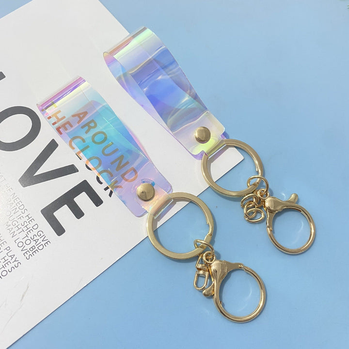 Shimmering holographic keychain, a dazzling unisex bag charm accessory and unique gift idea.