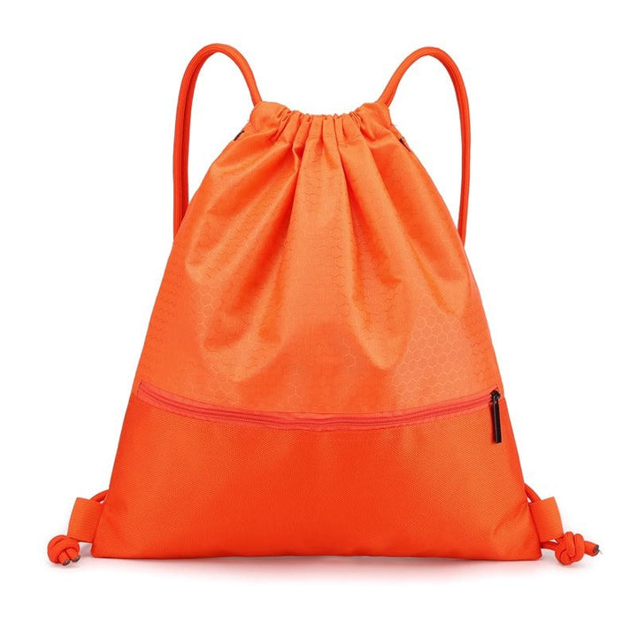 Large capacity honeycomb drawstring sports bag, securely holds athletic equipment and personal items.