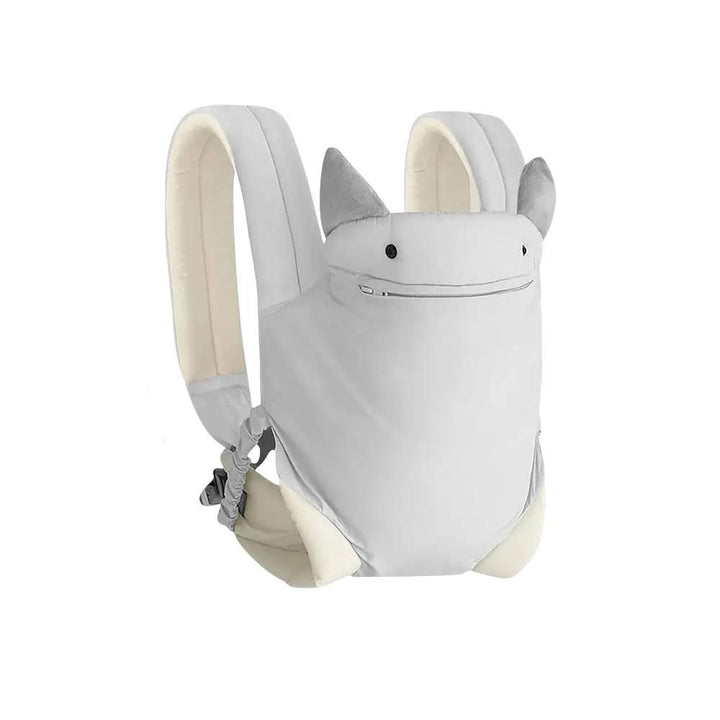 Grey kangaroo baby wrap sling for ergonomic parent comfort & secure newborn carrying. Soft cotton blend.