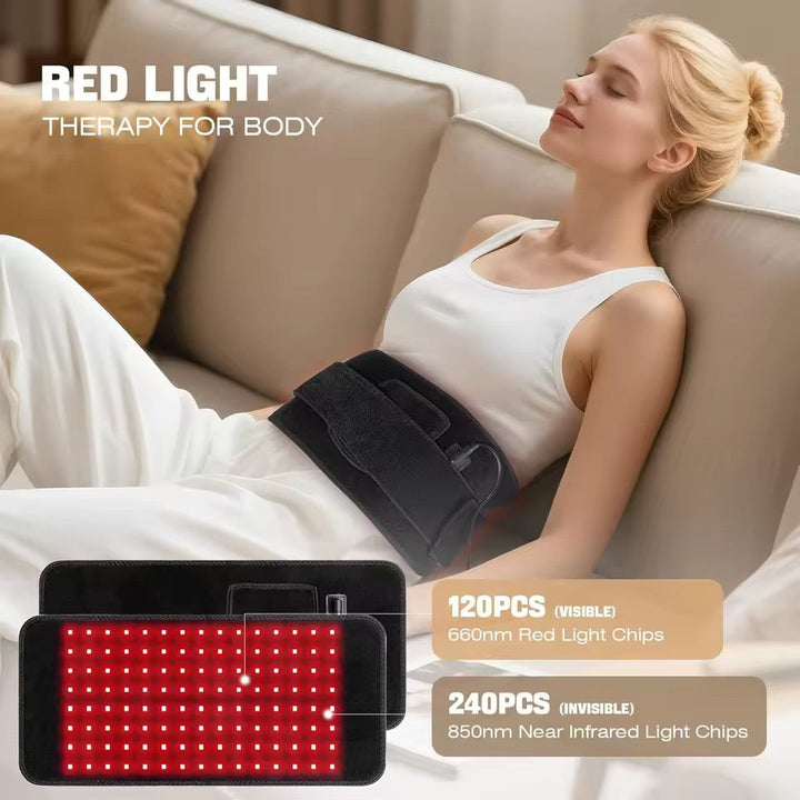 Wearable infrared therapy belt for convenient at-home full body pain relief and wellness.
