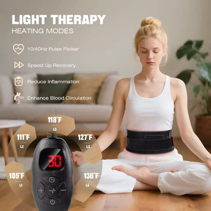 Flexible infrared light therapy belt targets back, joint, and muscle pain for effective recovery.