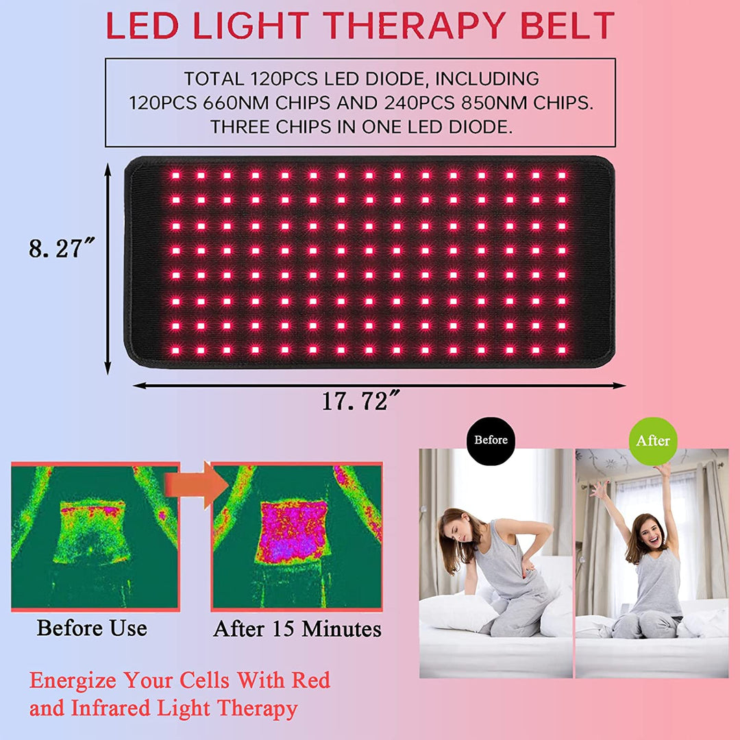 Full body near-infrared light therapy belt for versatile pain management, improved circulation & wellness.