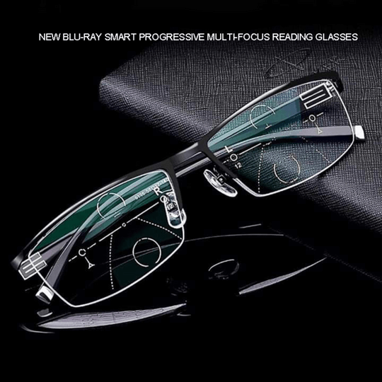 Progressive multifocal reading glasses for seamless vision at all distances.
