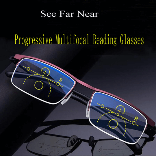 Blue light filter & UV protection multifocal reading glasses, anti-glare for eye comfort.