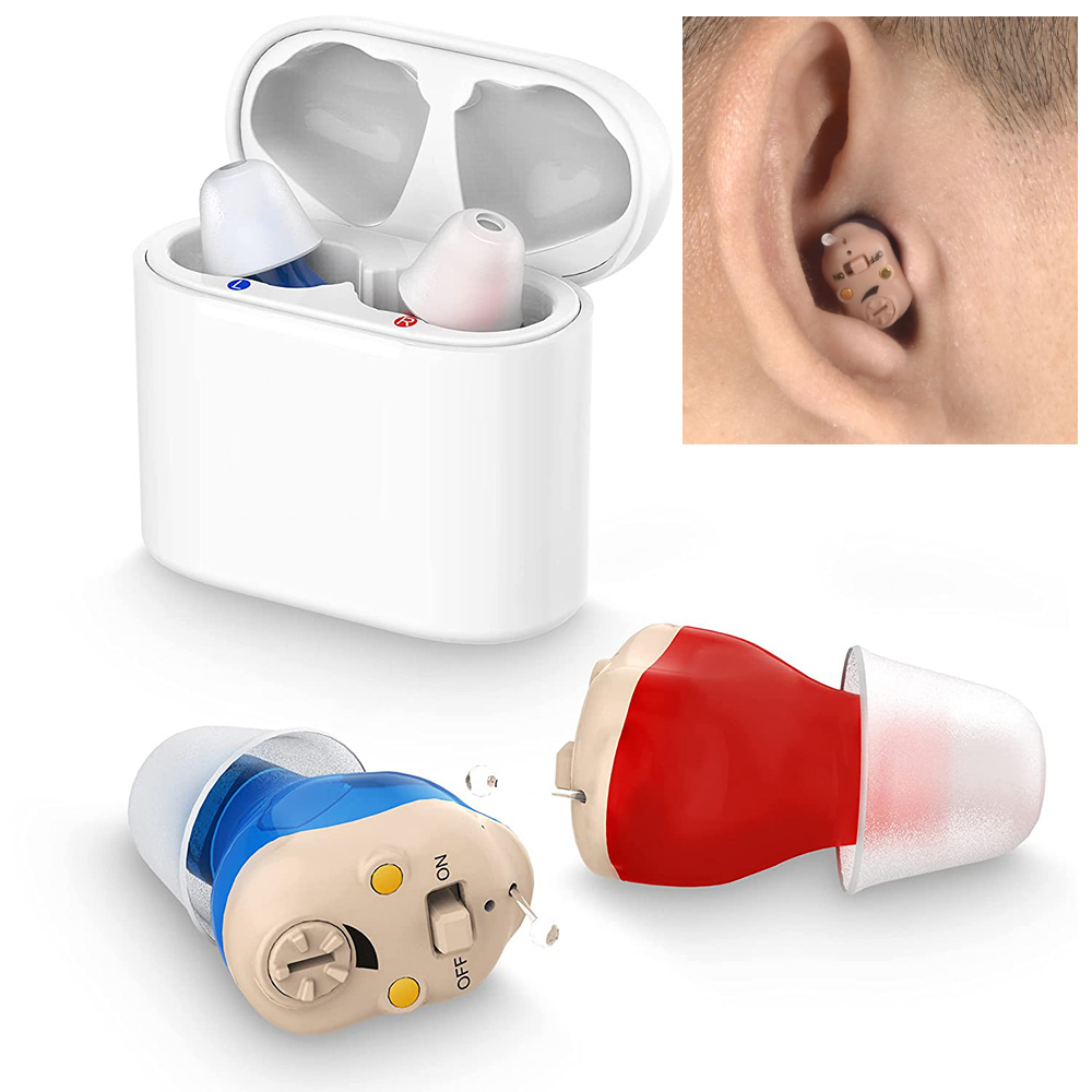 Unisex invisible rechargeable hearing aid for discreet sound amplification.