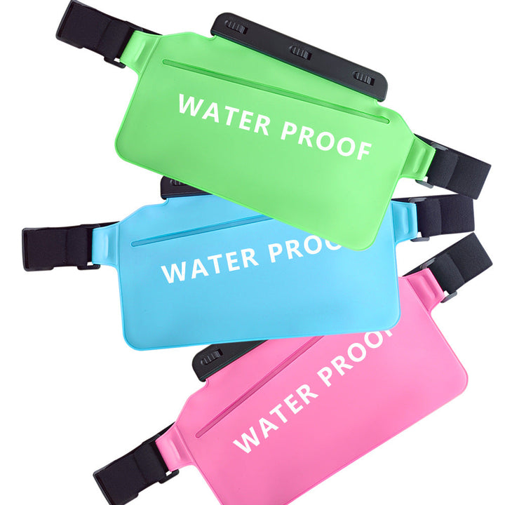 Unisex IPX8 waterproof fanny pack for secure phone storage during outdoor sports like hiking & cycling.