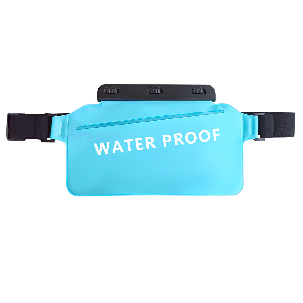 IPX8 waterproof fanny pack with adjustable strap, great for running, cycling, and travel, keeping items dry.