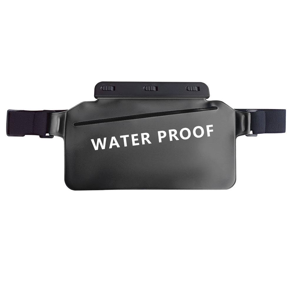 Outdoor waterproof waist bag, IPX8 certified, for secure storage during hiking, running, and water sports activities.