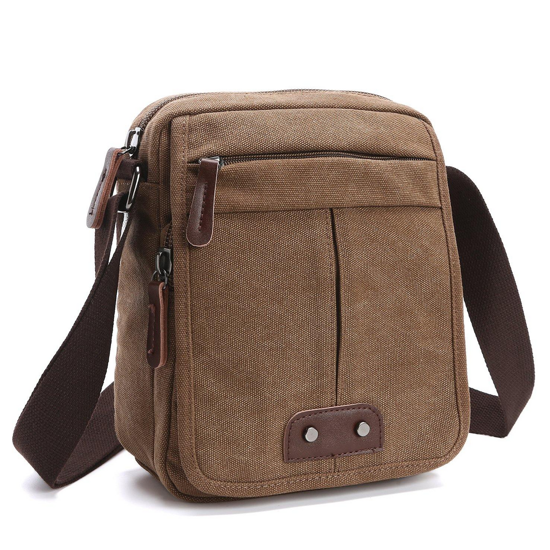 Stylish grey canvas crossbody bag. Unisex durable shoulder bag for casual use, travel, and everyday essentials.