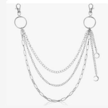 Multi-layered fashion chain accessory, unisex design with a prominent crescent moon charm, high-quality stainless steel.