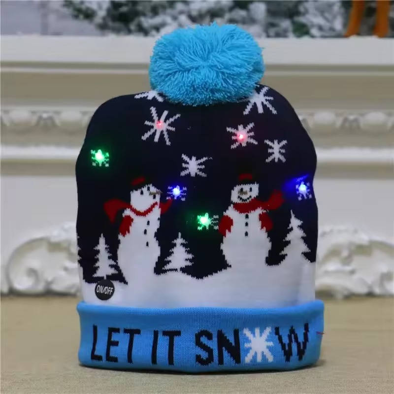 Perfect unisex LED Christmas beanie hat gift. Light-up knit with pompom, a festive winter accessory for holiday cheer.