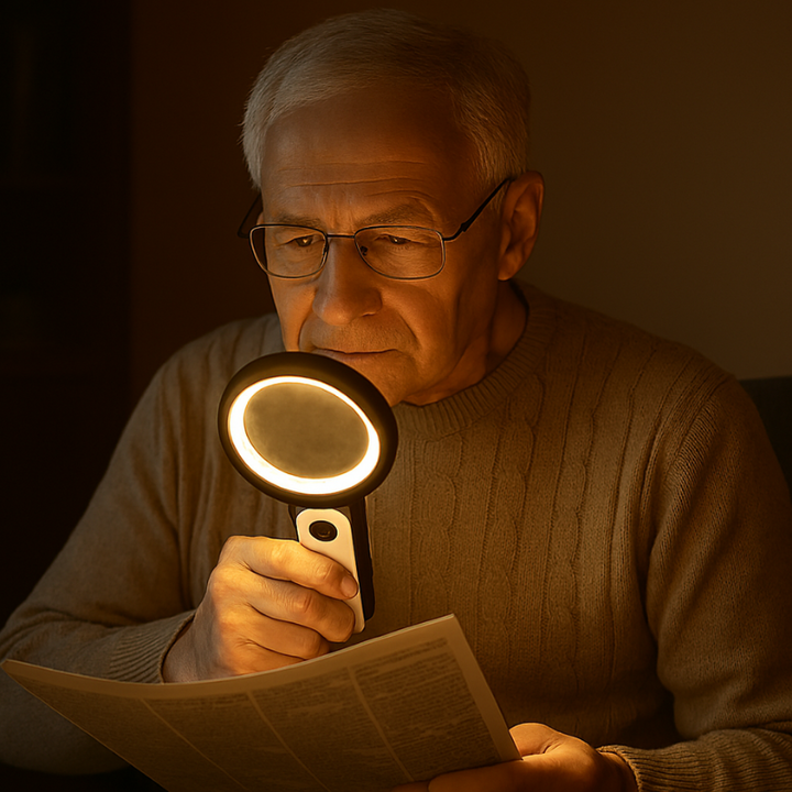 Unisex 30x LED magnifying glass, an essential reading aid & detail viewer for hobbies and office tasks.