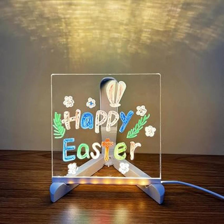 Stylish LED message board & night light. Acrylic erasable board for personalized glowing messages, a unique gift idea.