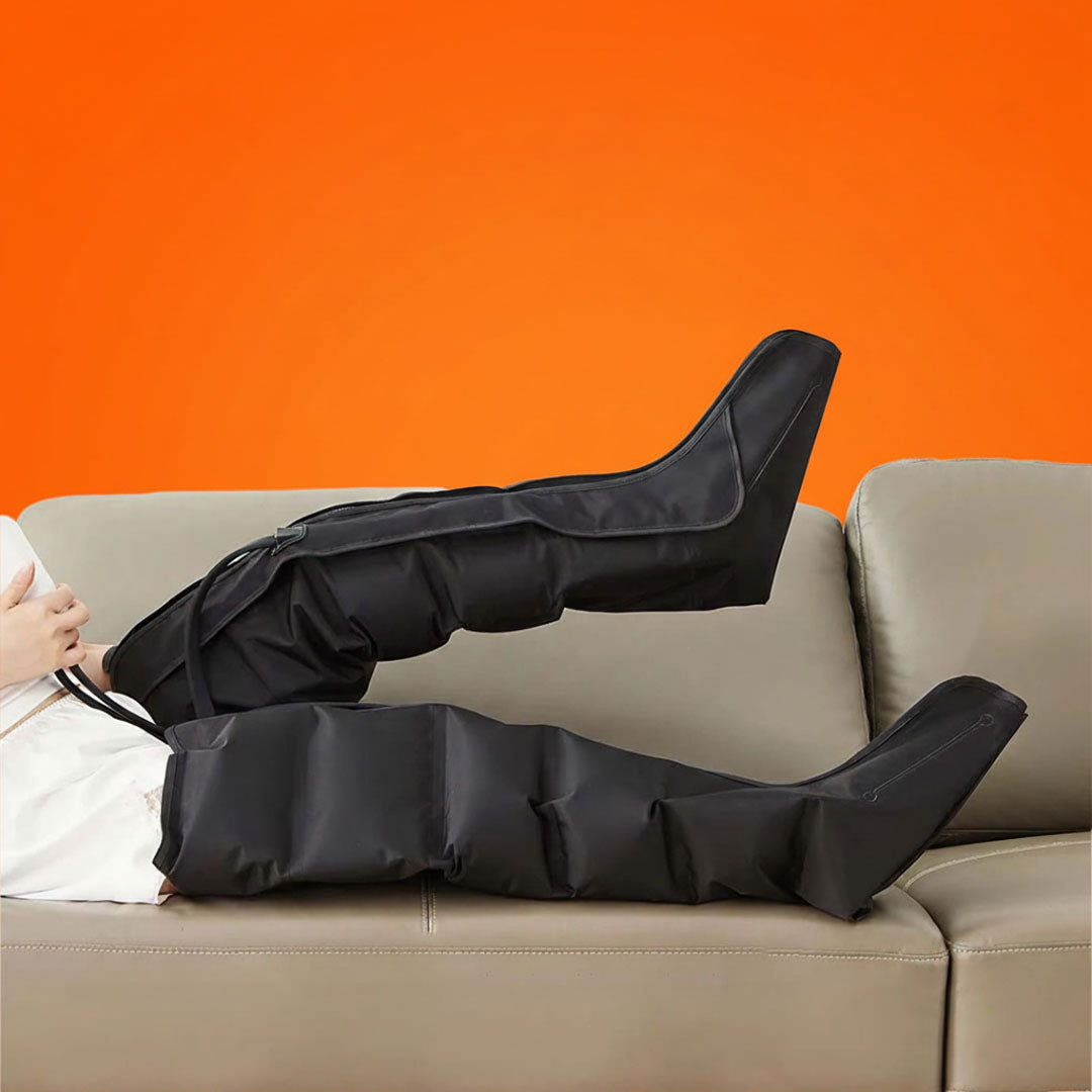 Unisex leg compression massager for muscle recovery, circulation, and fatigue relief. Adjustable air therapy for legs/thighs.