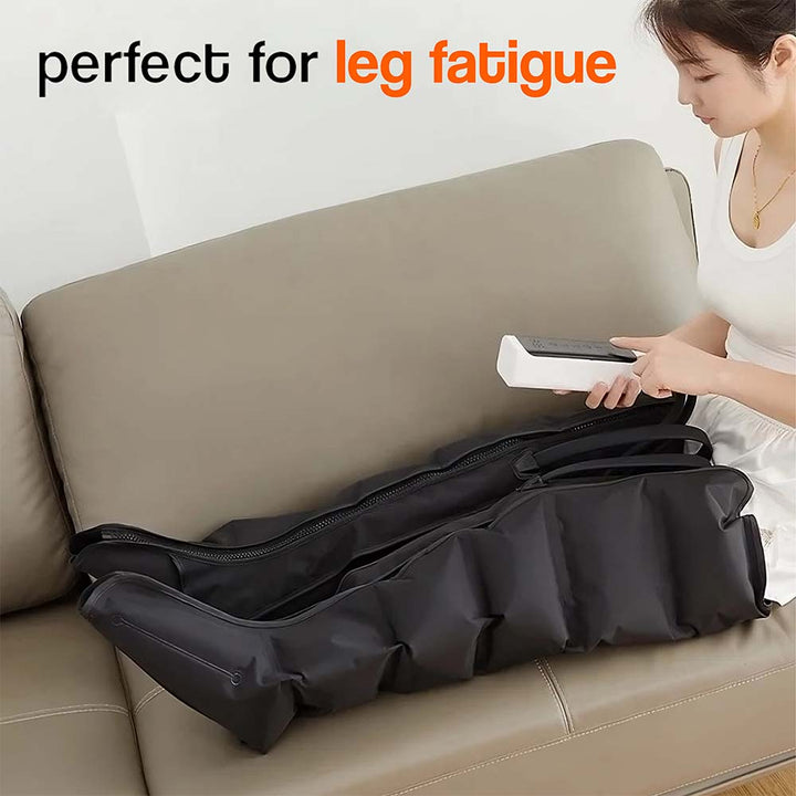 Air compression leg massager providing deep tissue relief, boosted circulation, and relaxation for tired muscles.