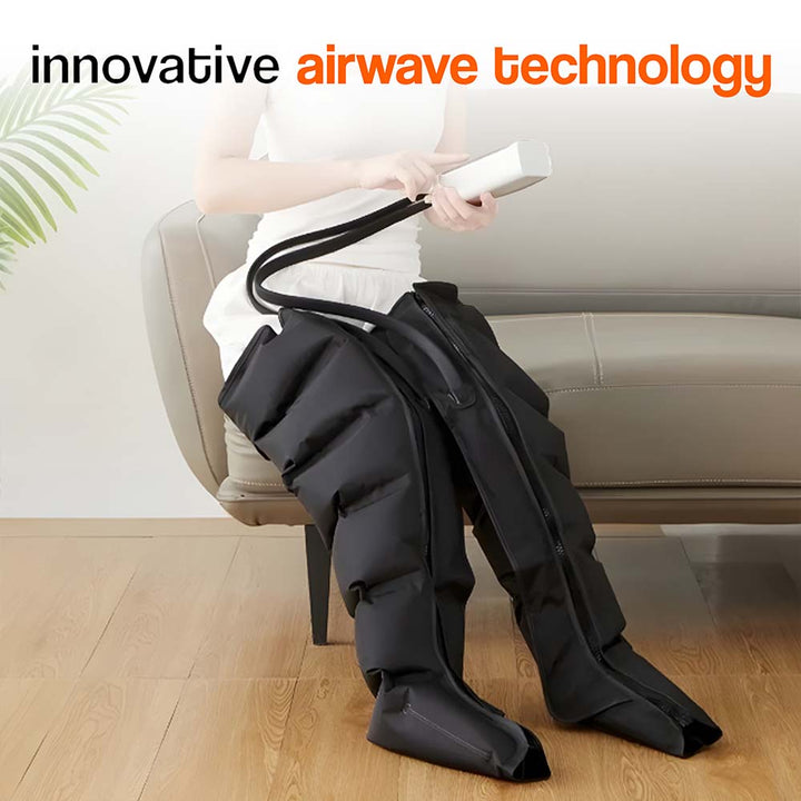 Adjustable leg and arm compression massager for muscle pain relief, enhanced circulation, and recovery.